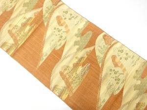 遠山に草花模様織り出し　名古屋帯